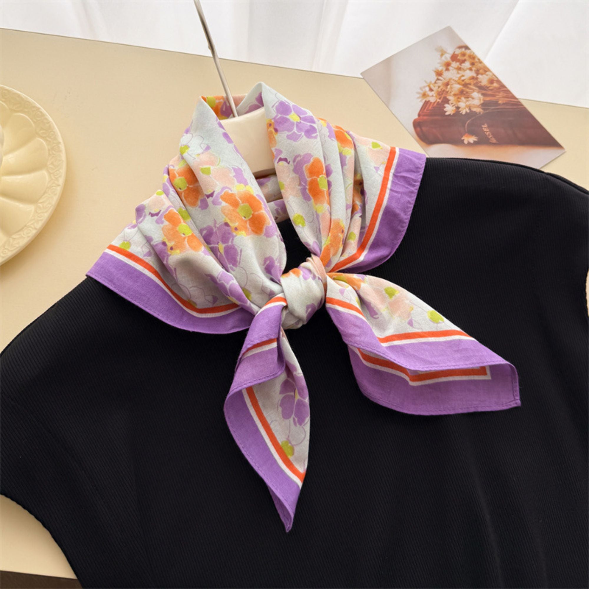 Floral Print Cotton Square Scarf Lightweight Soft Neck Hair Head Scarf Wrap 25.5¡Á25.5 Inches