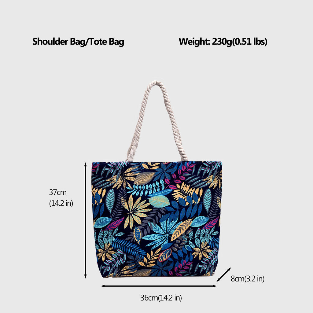 Anna-Kaci Women's Tropical Leaf Print Canvas Tote Bag - Large Capacity Shoulder Bag