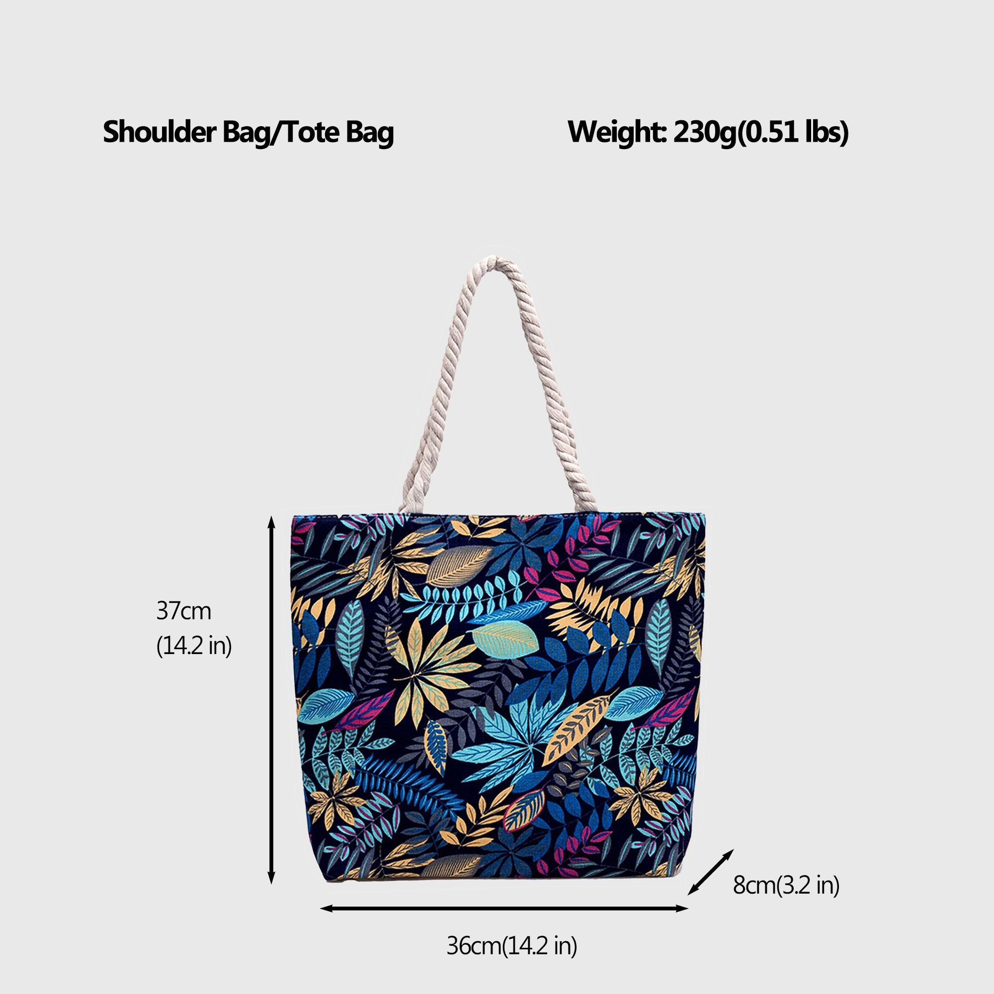 Anna-Kaci Women's Tropical Leaf Print Canvas Tote Bag - Large Capacity Shoulder Bag