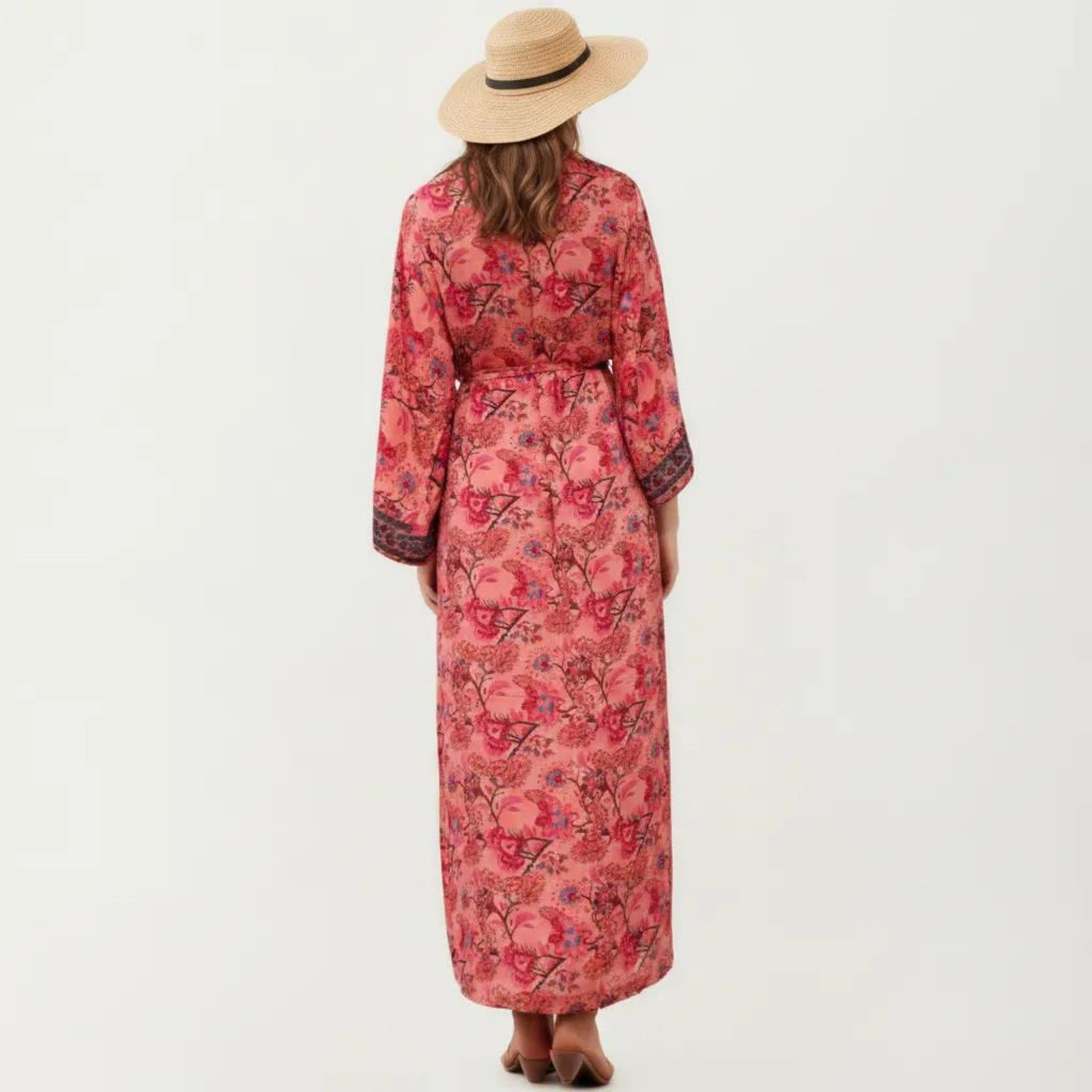 Anna-Kaci Women's Floral Paisley Maxi Dress with Long Sleeves Adjustable Waist Tie and Flowing Relaxed Fit
