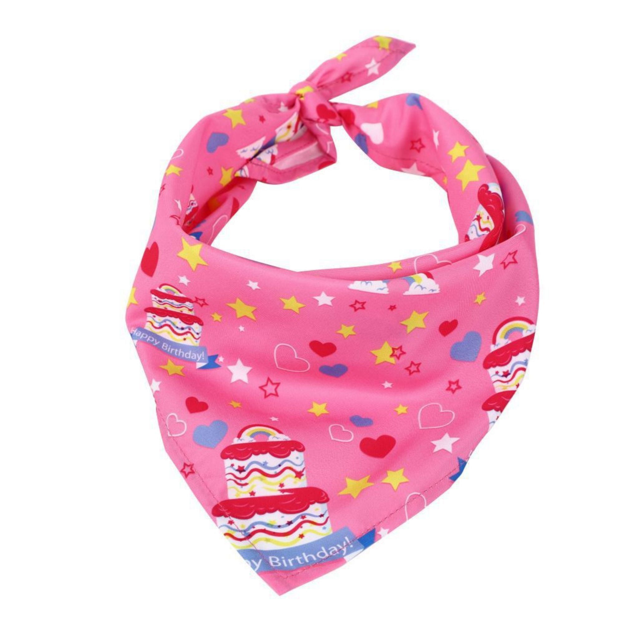 Pet Bandana Collar Soft Adjustable Birthday Print Scarf with Heart Pattern Tie Closure Neckwear