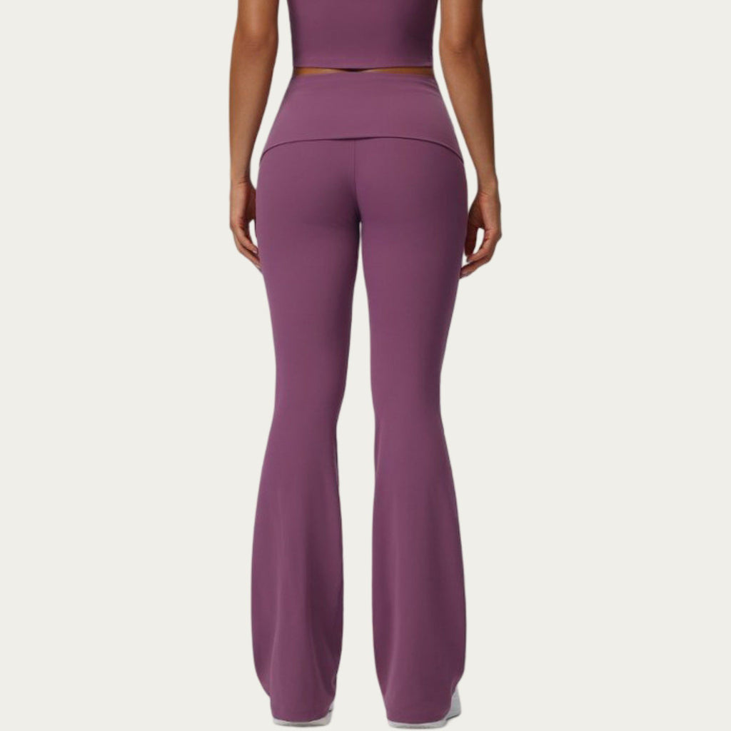 Anna-Kaci Active Women's Foldover Waist Flare Leggings with Smooth Stretch Knit Fabric