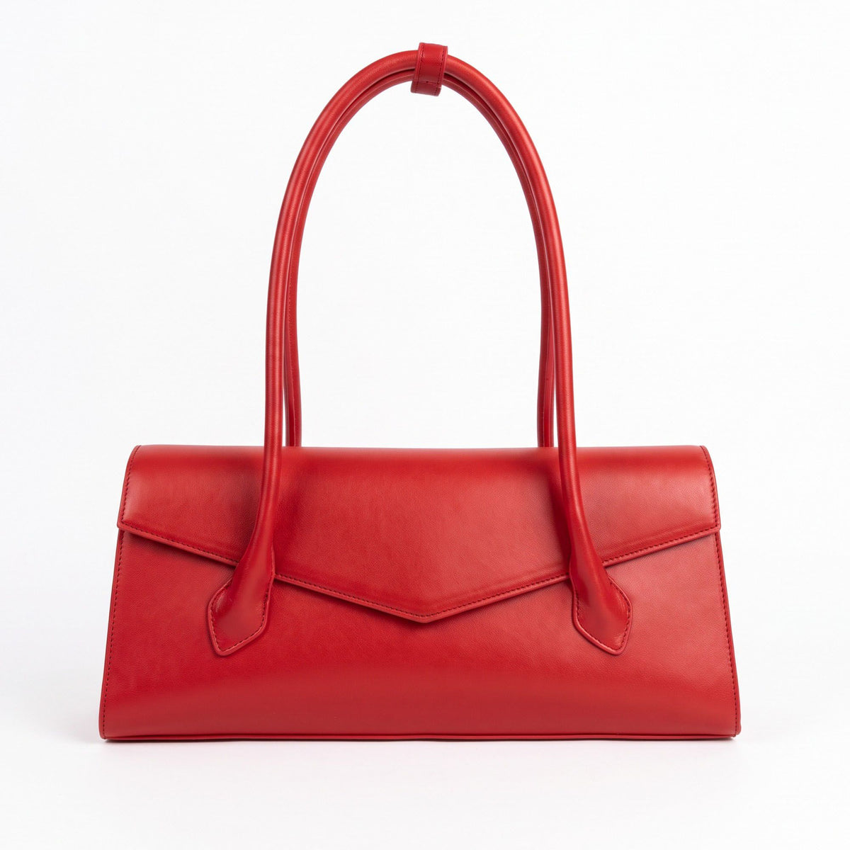 Structured East West Shoulder Bag with Flap Closure and Long Handles