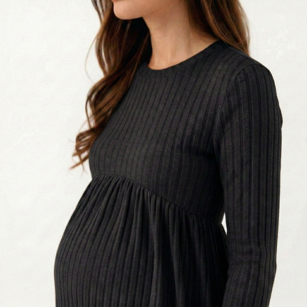 Anna-Kaci Maternity Ribbed Long Sleeve Babydoll Shirt ¨C Empire Waist Peplum Top