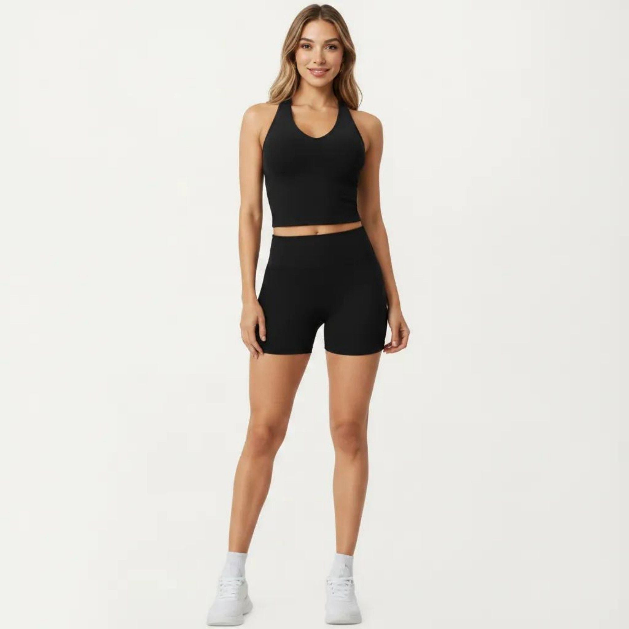 Anna-Kaci Active Women's High Neck Longline Sports Bra with Open Back and Cropped Active Fit