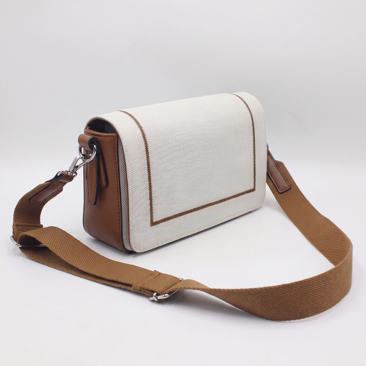 Structured Flap Crossbody Bag with Adjustable Wide Shoulder Strap