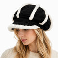 Corduroy Newsboy Cap Faux Fur Trim Baker Boy Hat Warm Casual Style
