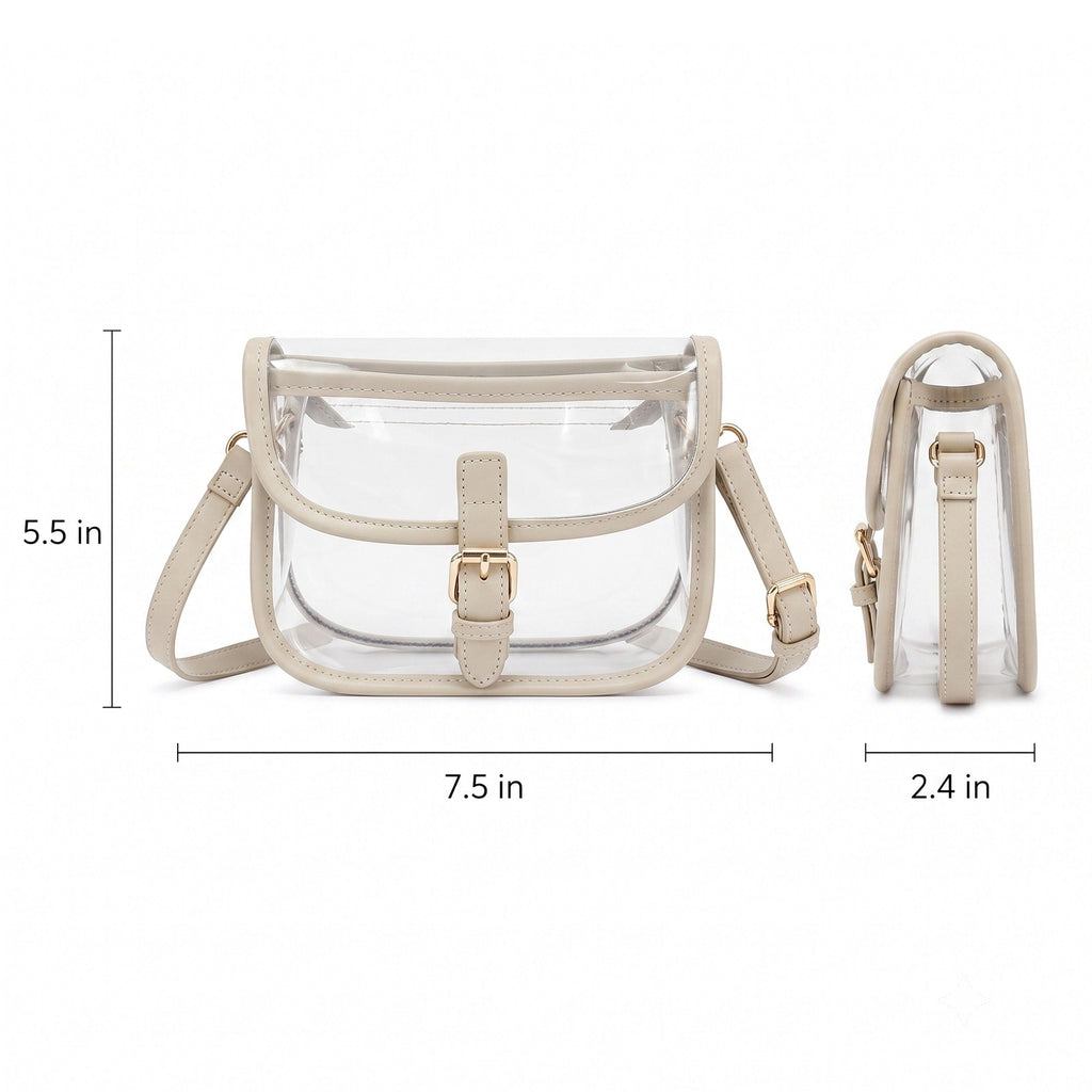 Clear Crossbody Handbag with Adjustable Strap and Buckle Flap Closure