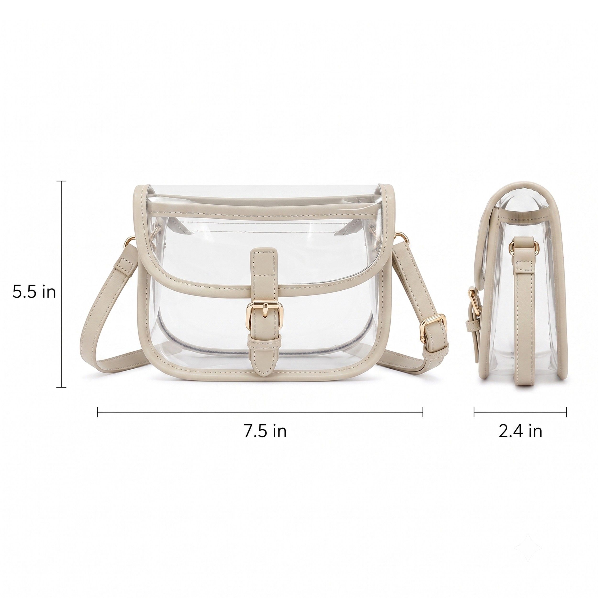 Clear Crossbody Handbag with Adjustable Strap and Buckle Flap Closure