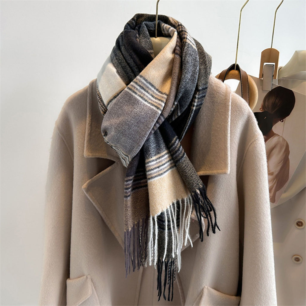 Anna-Kaci Women's Plaid Tassel Trim Faux Cashmere-Like Winter Warm Scarf - 77IN¡Á26IN