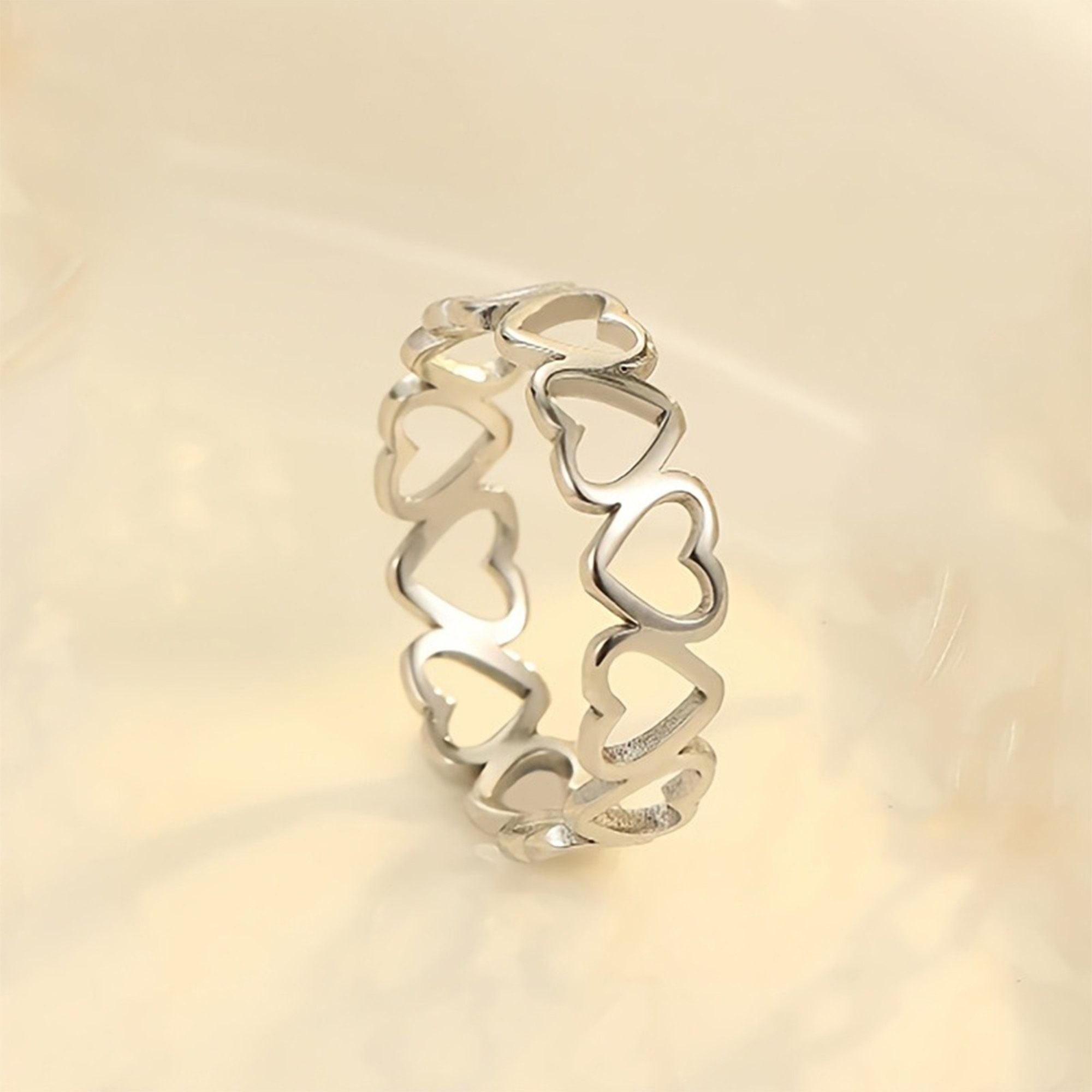 4 Piece Openwork Heart Band Ring with Polished Finish