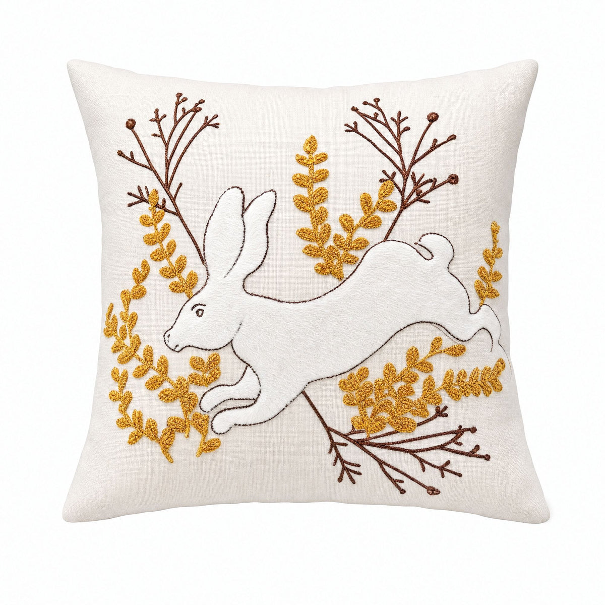 Rabbit Embroidered Throw Pillow Cover Textured Bunny Square Decorative Cushion Cover