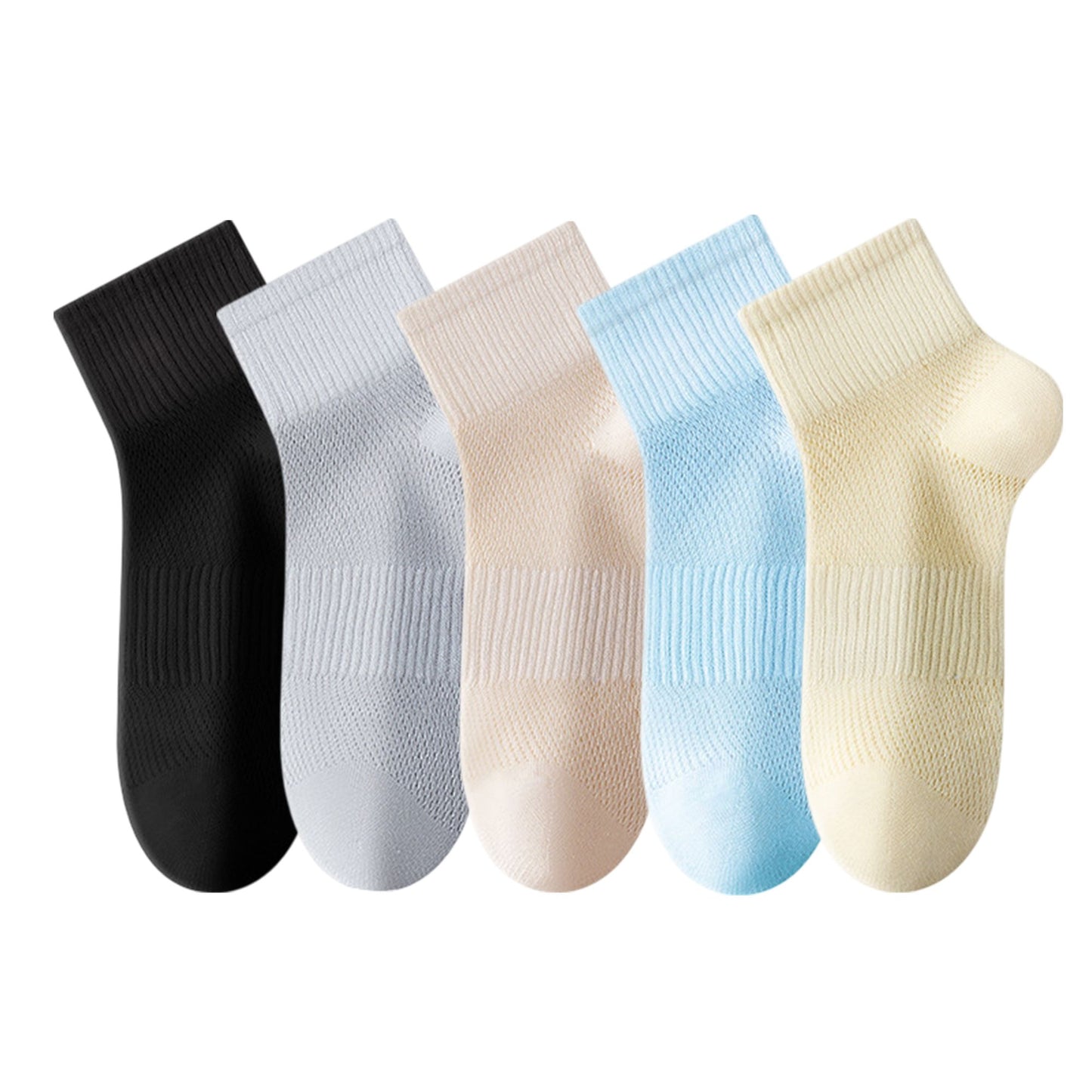 Anna-Kaci Womens Lightweight Breathable Ankle Socks 5-Pack Cushioned Sole Mesh Texture Soft Stretch Comfort Fit