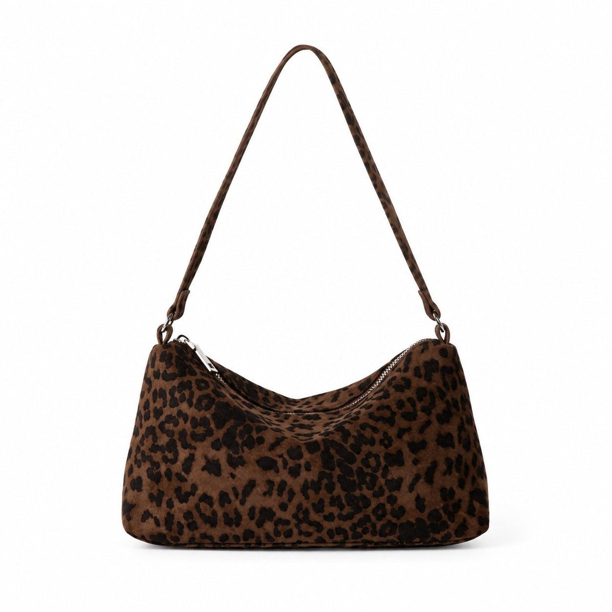 Faux Suede Hobo Shoulder Bag with Zip Closure and Interior Pockets