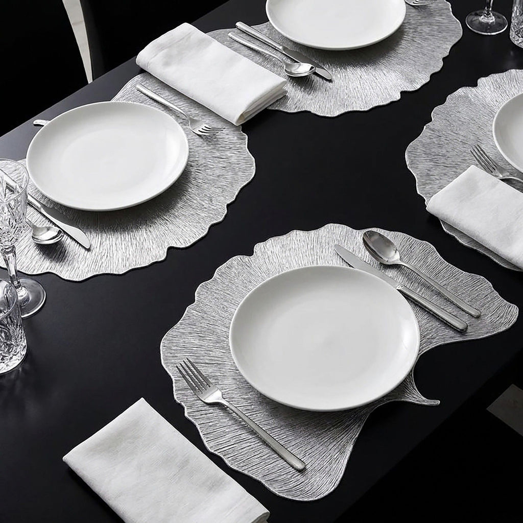 4-Pack Metallic Ginkgo Leaf PVC Placemats Heat Resistant Textured Table Mats
