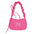 Small Bow Embroidered Shoulder Bag with Ruched Strap and Zip Closure