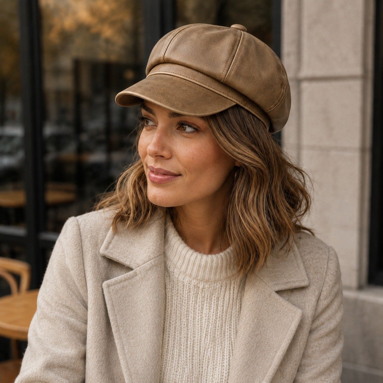 Faux Leather Newsboy Cap Vintage Eight Panel Baker Boy Hat Distressed Style