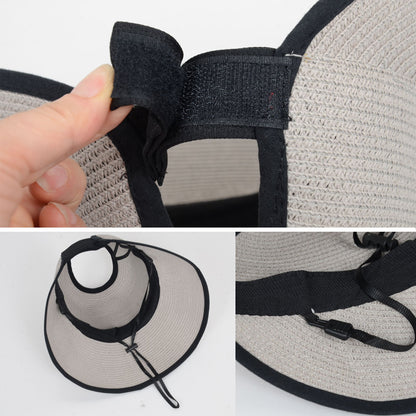 Anna-Kaci Roll Up Wide Brim Visor Sun Hat with Ponytail Hole and UV Protection Lightweight Packable Foldable Summer Cap