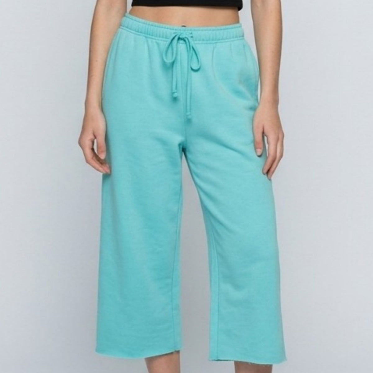 Drawstring Waistband Cropped Wide-Leg Trousers