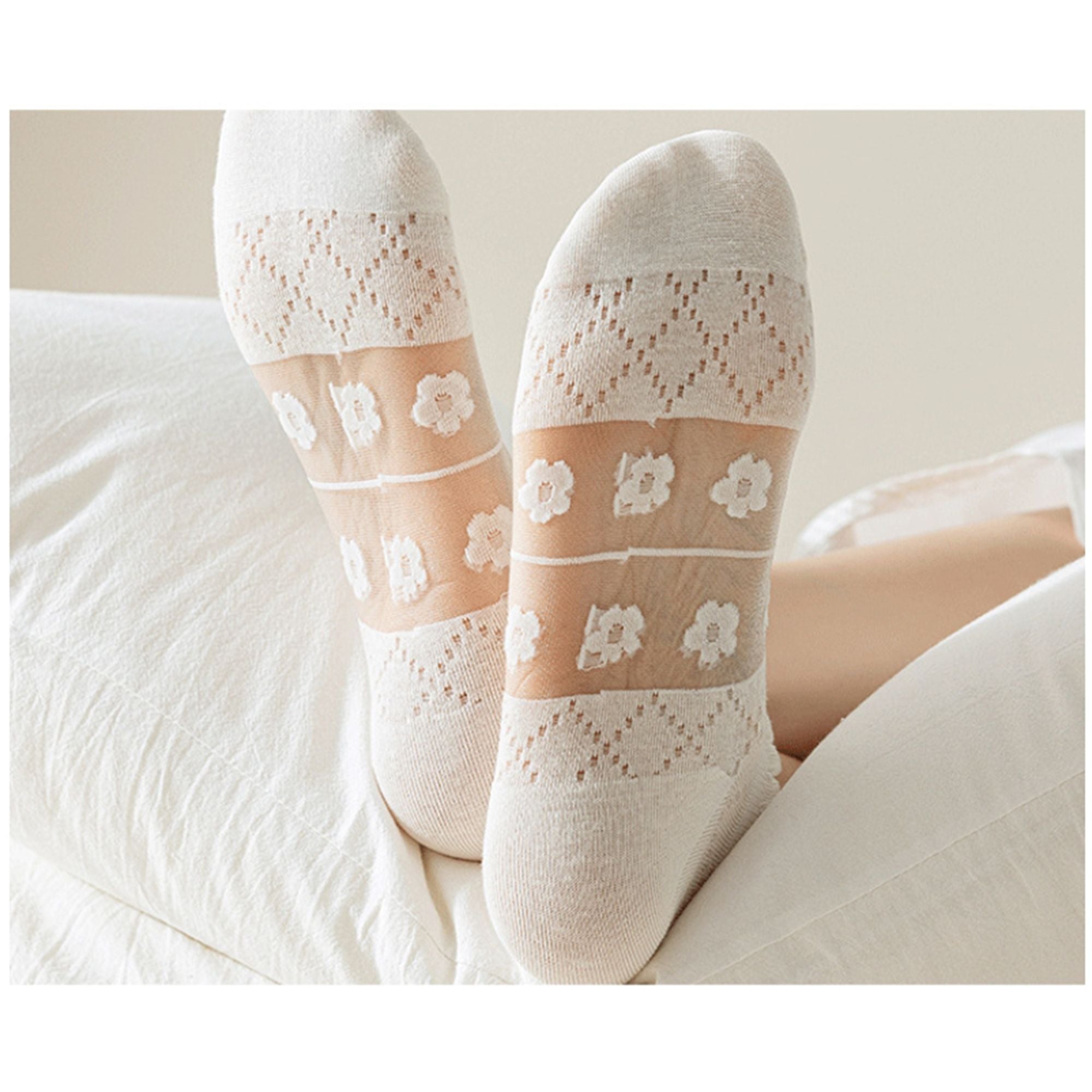 Anna-Kaci Women's 3-Pack Sheer Lace Ice Silk Ankle Socks with Floral Knit Design Lightweight Breathable Style