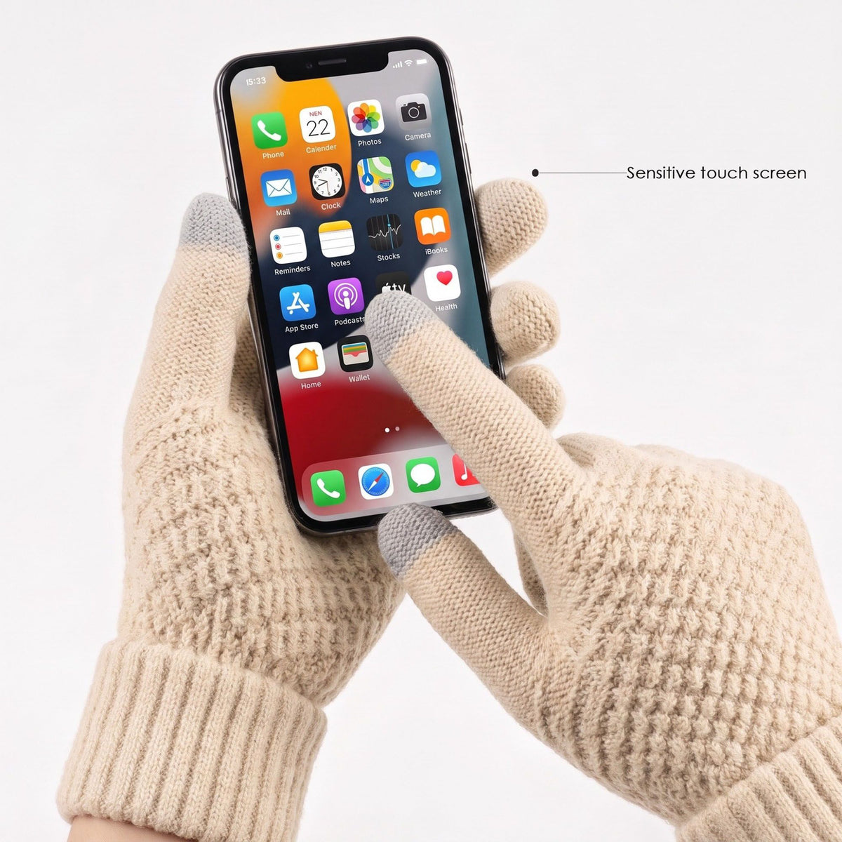 4 Piece Knit Winter Hat Scarf Touchscreen Gloves and Socks Set