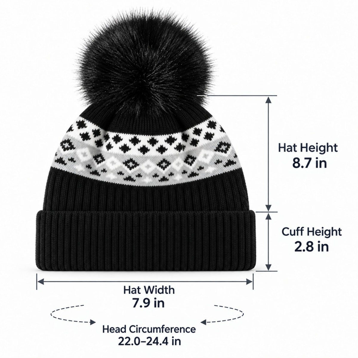 Fair Isle Pom Pom Knit Beanie Winter Cuffed Hat