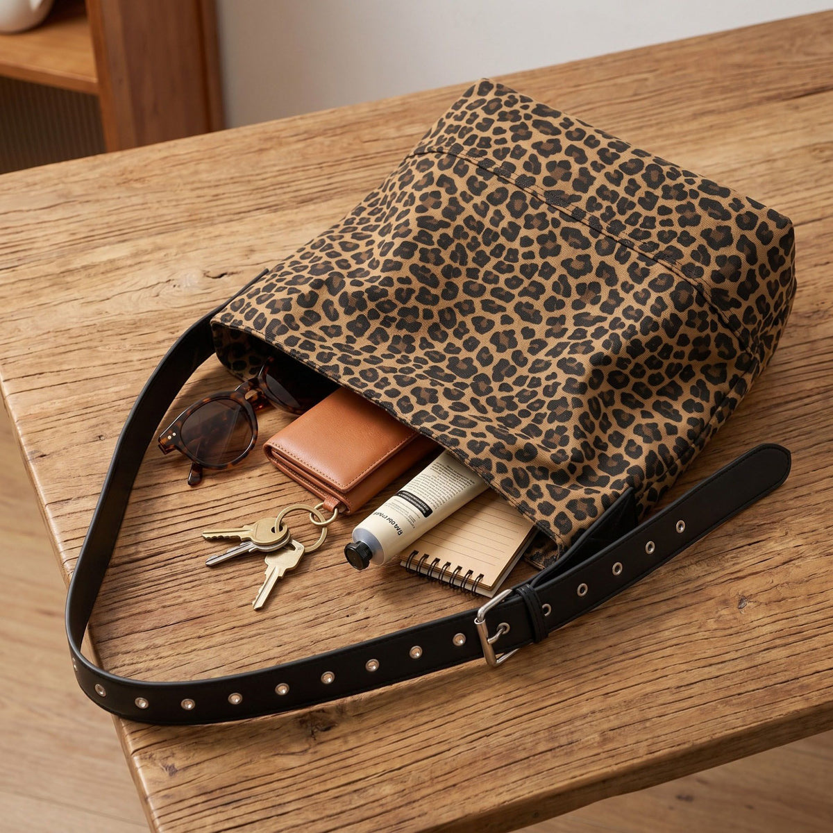 Leopard Print Shoulder Tote Bag Adjustable Strap Large Casual Carryall
