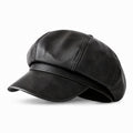 Faux Leather Newsboy Cap Vintage Eight Panel Baker Boy Hat Distressed Style