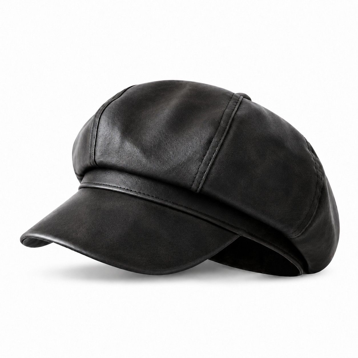 Faux Leather Newsboy Cap Vintage Eight Panel Baker Boy Hat Distressed Style