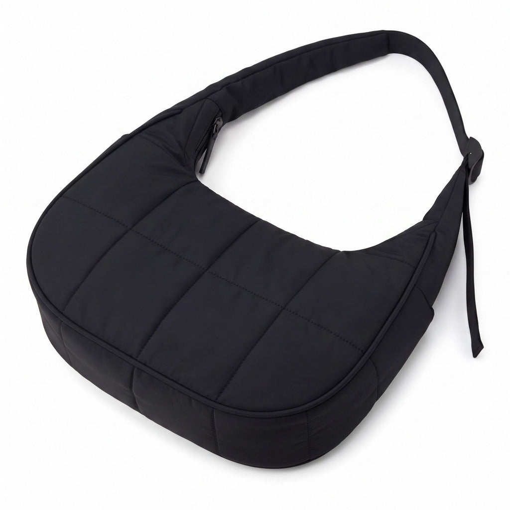 Quilted Hobo Shoulder Bag with Adjustable Strap and Side Pockets 10x4x6.5in