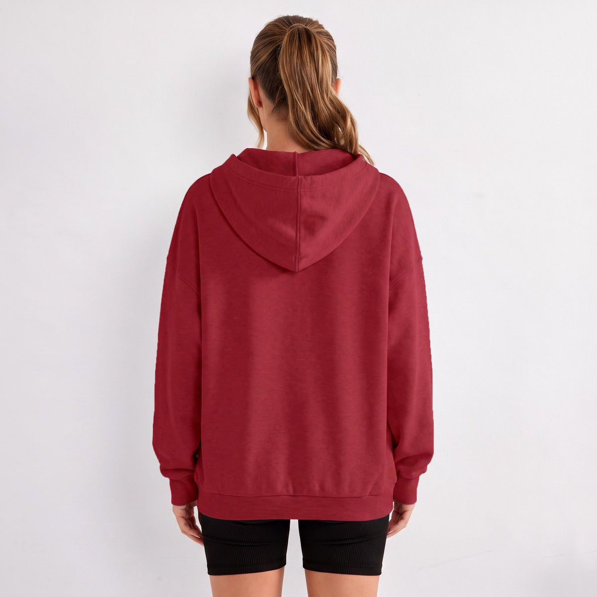Snap Button Hooded Long Sleeve Pullover Sweatshirt
