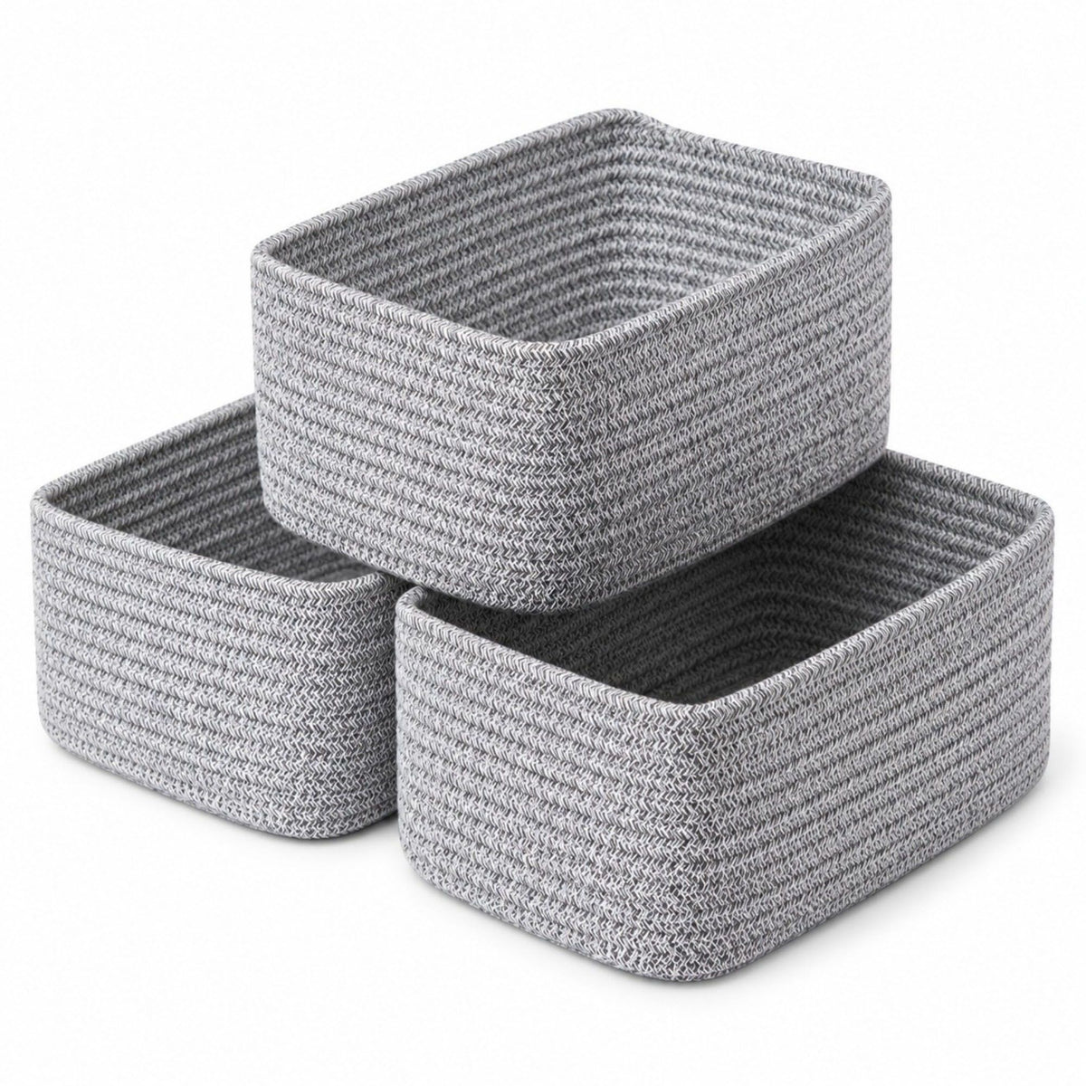 3 Piece Rectangular Woven Cotton Cord Desktop Storage Basket Set