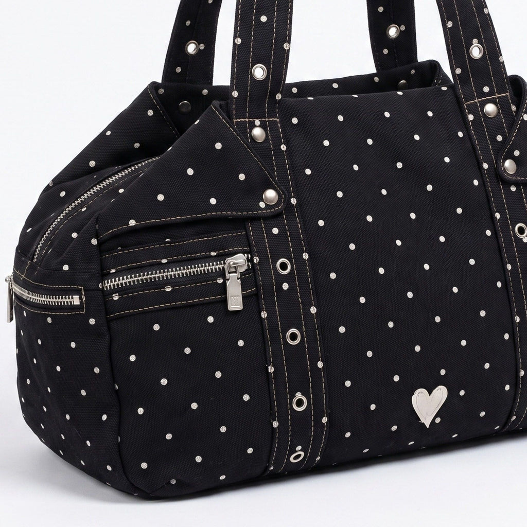 Polka Dot Multi-Pocket Shoulder Bag with Zip Closure