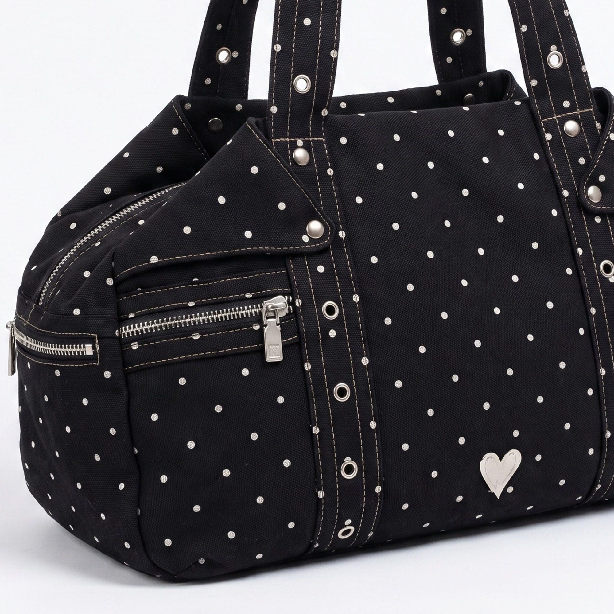 Polka Dot Multi-Pocket Shoulder Bag with Zip Closure