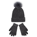 Anna-Kaci Knit Beanie and Touchscreen Gloves 2-Piece Winter Accessory Set with Ribbed Cuff Design and Fluffy Pom Pom Detail