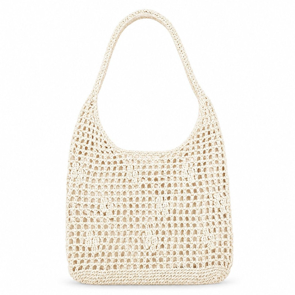 Open Weave Shoulder Bag with Magnetic Closure and Slouchy Woven Carryall Design