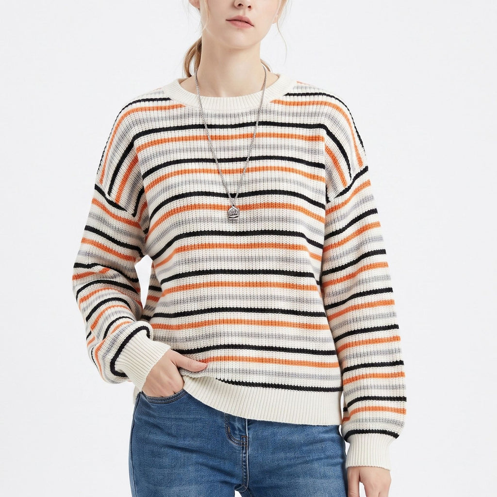 Multicolor Striped Crewneck Long Sleeve Knit Sweater
