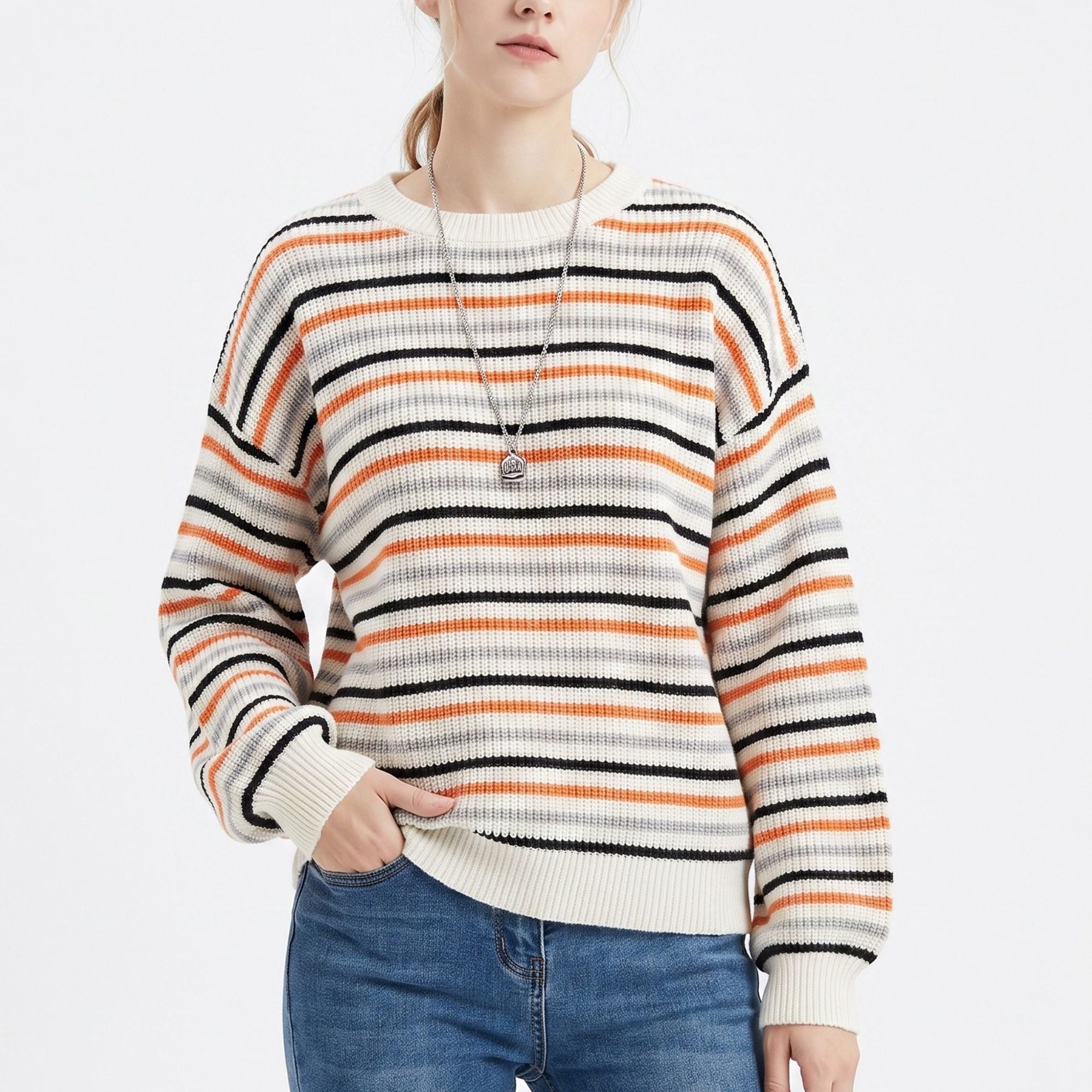 Multicolor Striped Crewneck Long Sleeve Knit Sweater