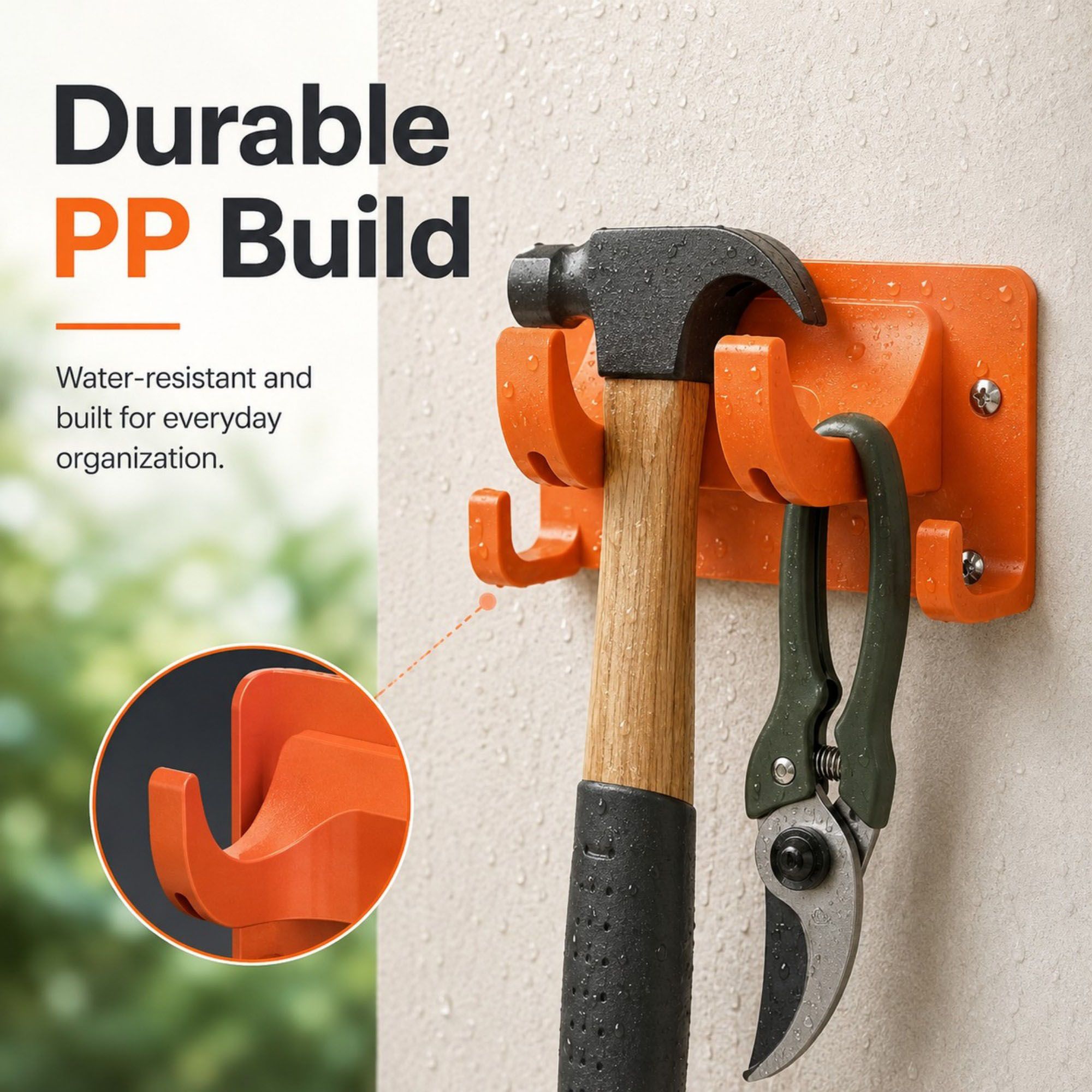 3-piece Wall Mounted Garden Tool Organizer Rack with Multi Hooks