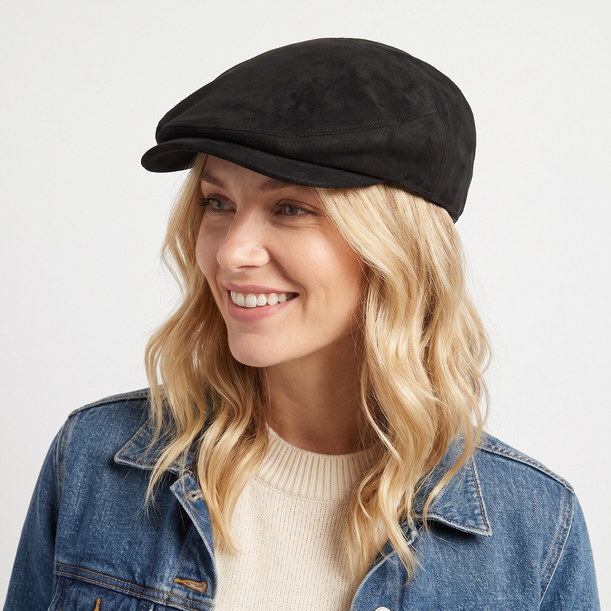 Faux Suede Newsboy Cap Short Brim Vintage Baker Boy Hat