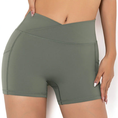Tight Fitting High Waisted Pocket Sport V-Waist Band Shorts