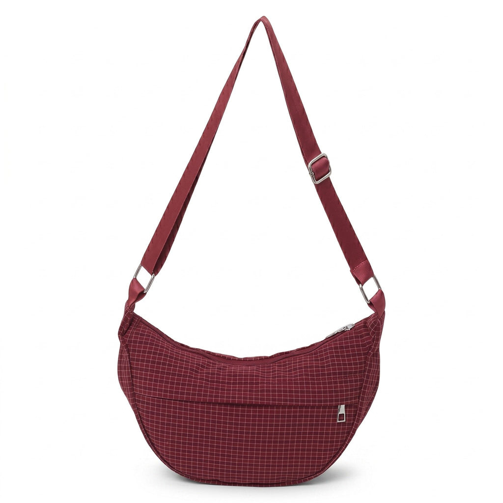 Plaid Nylon Crescent Shoulder Bags with Adjustable Strap Lightweight Casual Crossbody Bag