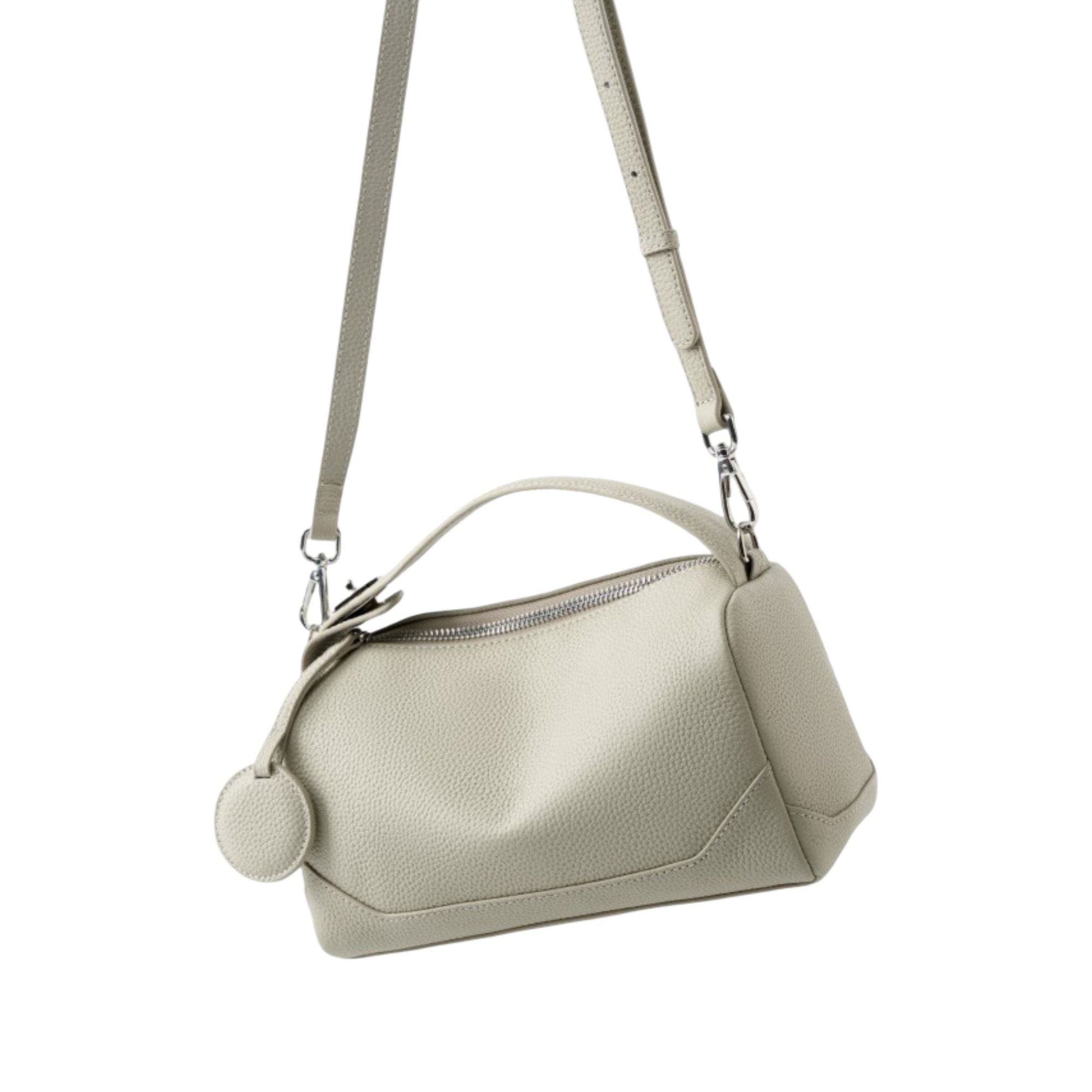 Pebbled Leather Satchel Bag with Top Handle Adjustable Crossbody Strap and Zipper Closure