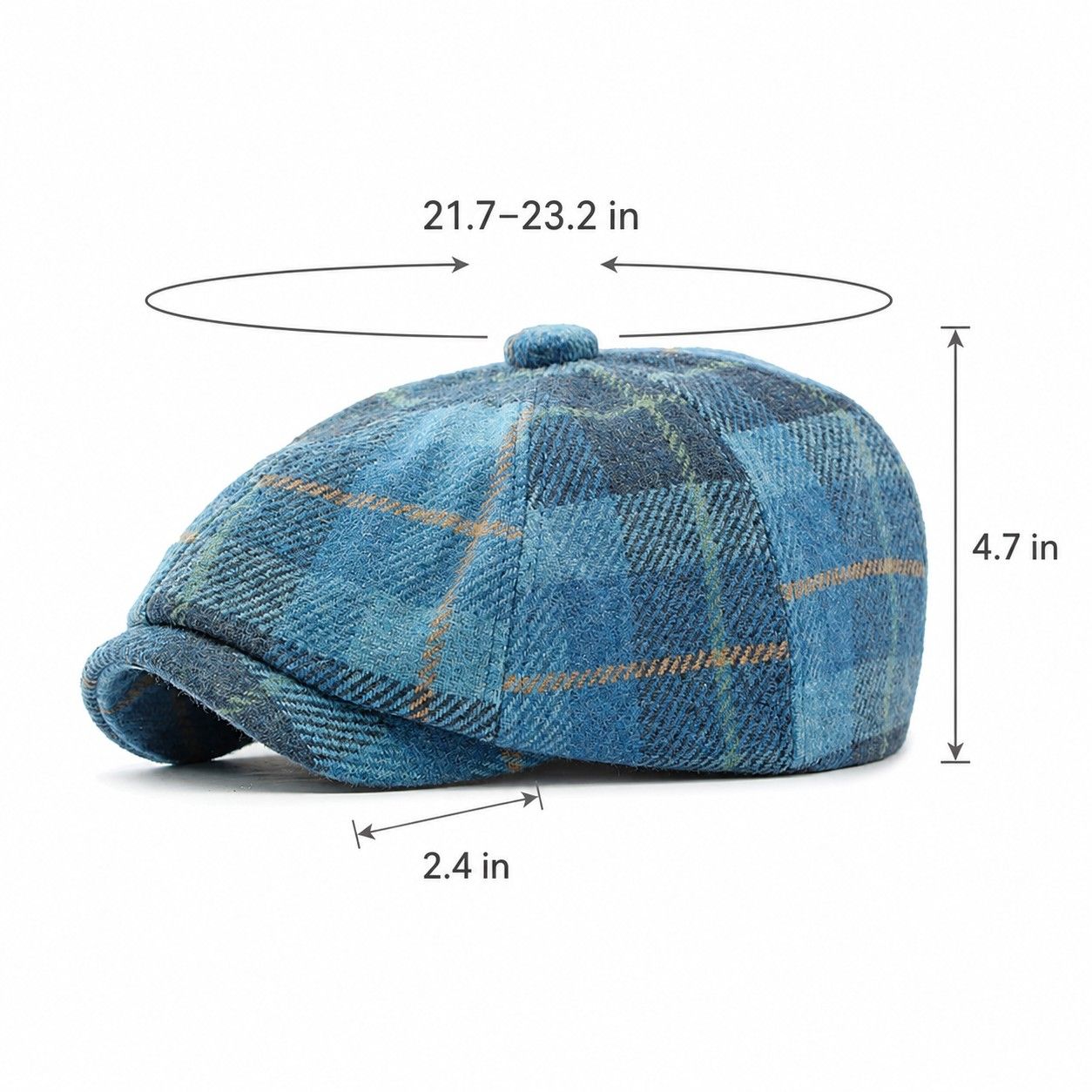 Plaid Wool Blend Newsboy Cap Vintage Baker Boy Hat Short Brim Eight Panel Cap