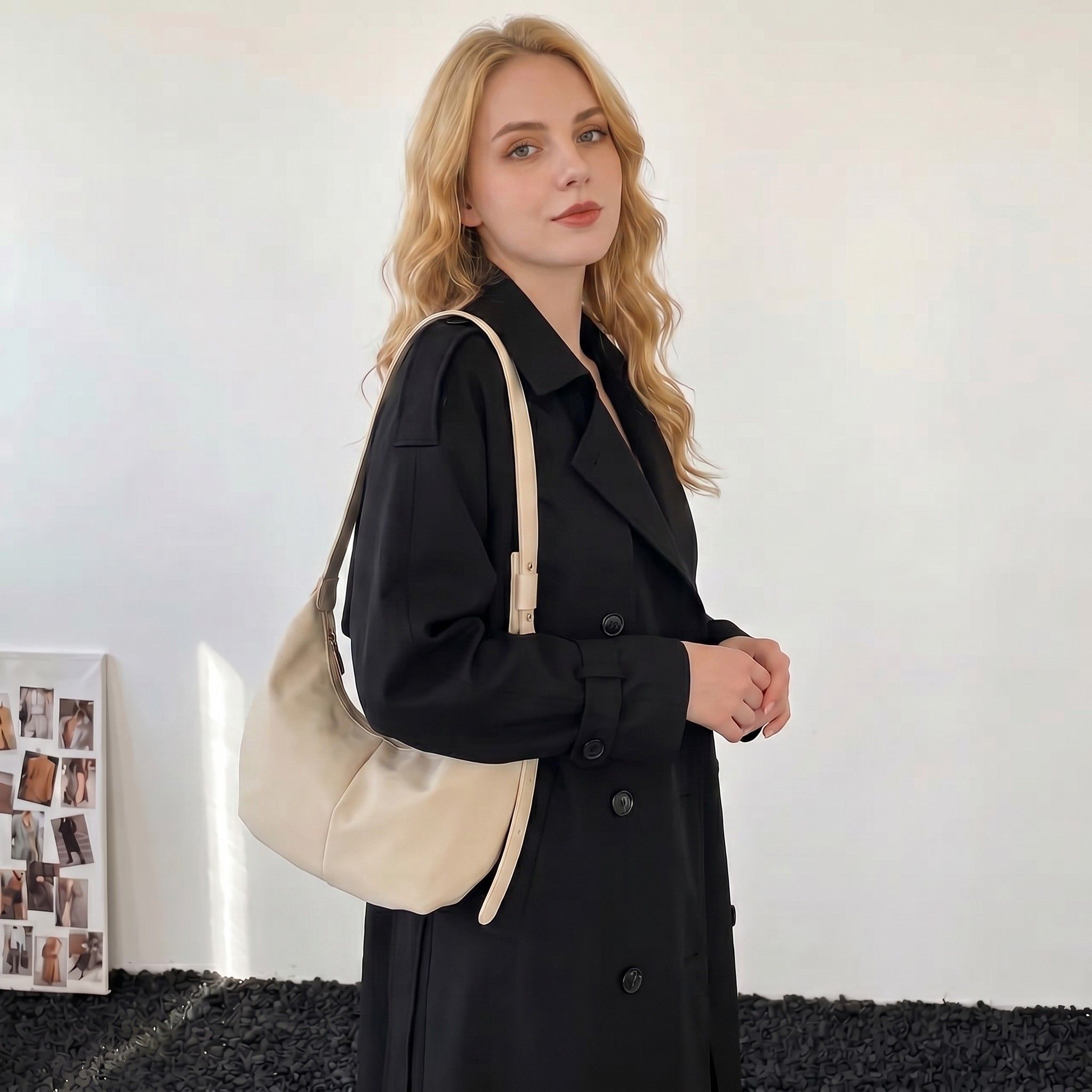 Soft Faux Leather Crescent Shoulder Bag Adjustable Strap Slouchy Everyday Crossbody Purse