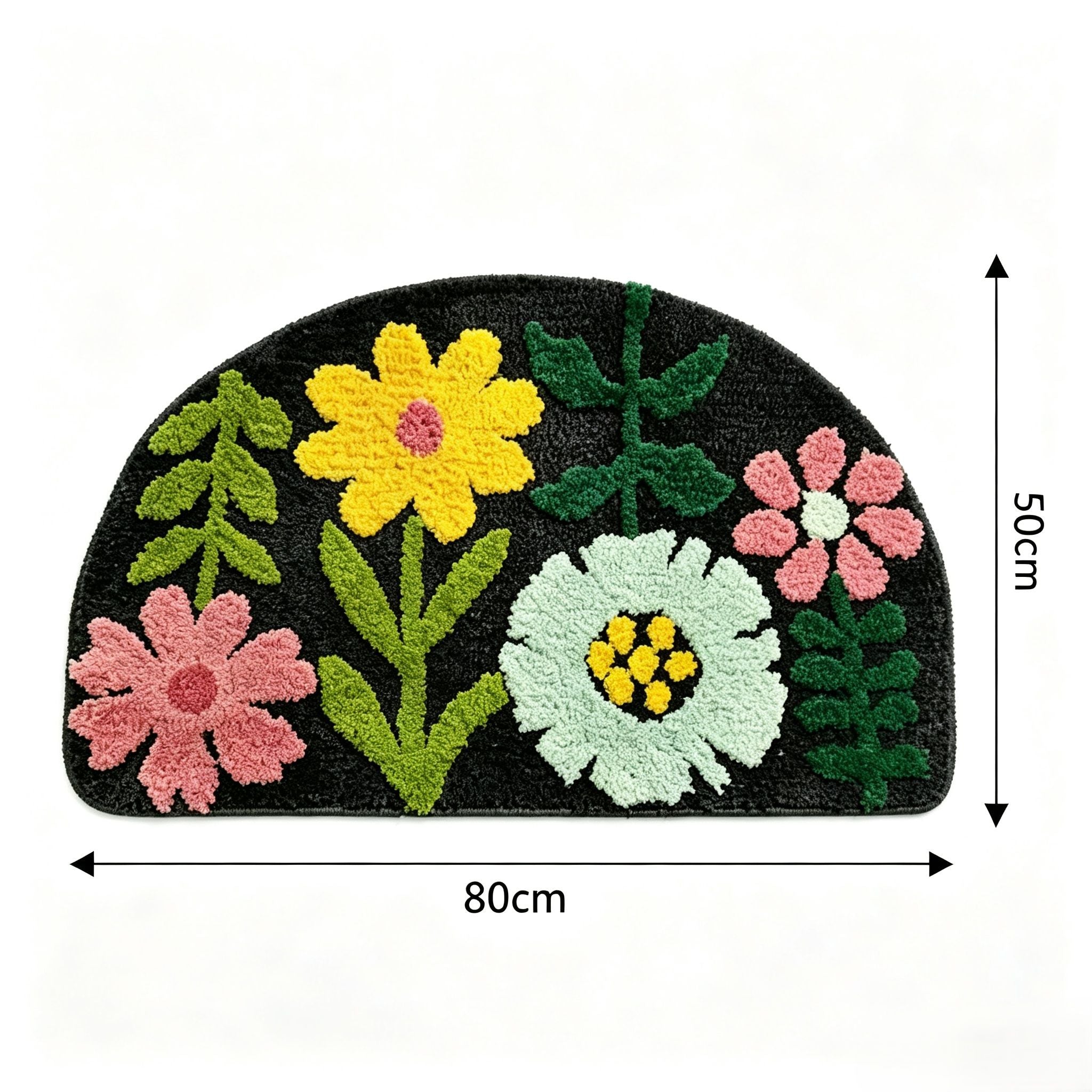 Mixed?Flower Semicircular Bathroom Floor Mat Soft Water?Absorbent Rug with Anti?Slip Base