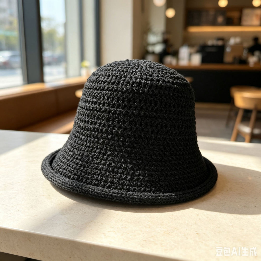 Crochet Bucket Hat with Rolled Brim and Openwork Texture
