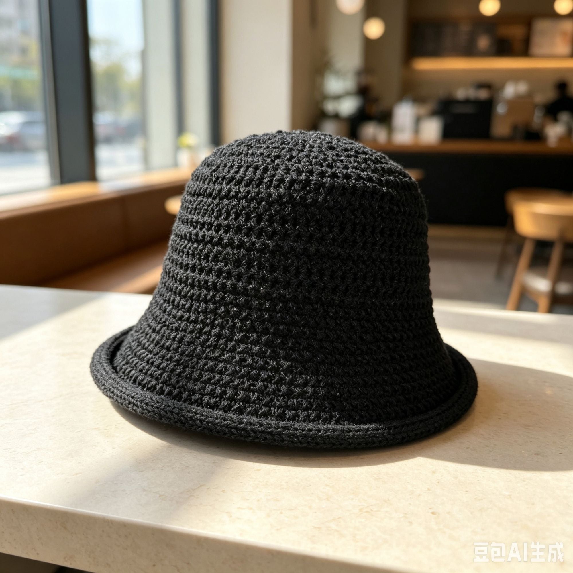 Crochet Bucket Hat with Rolled Brim and Openwork Texture