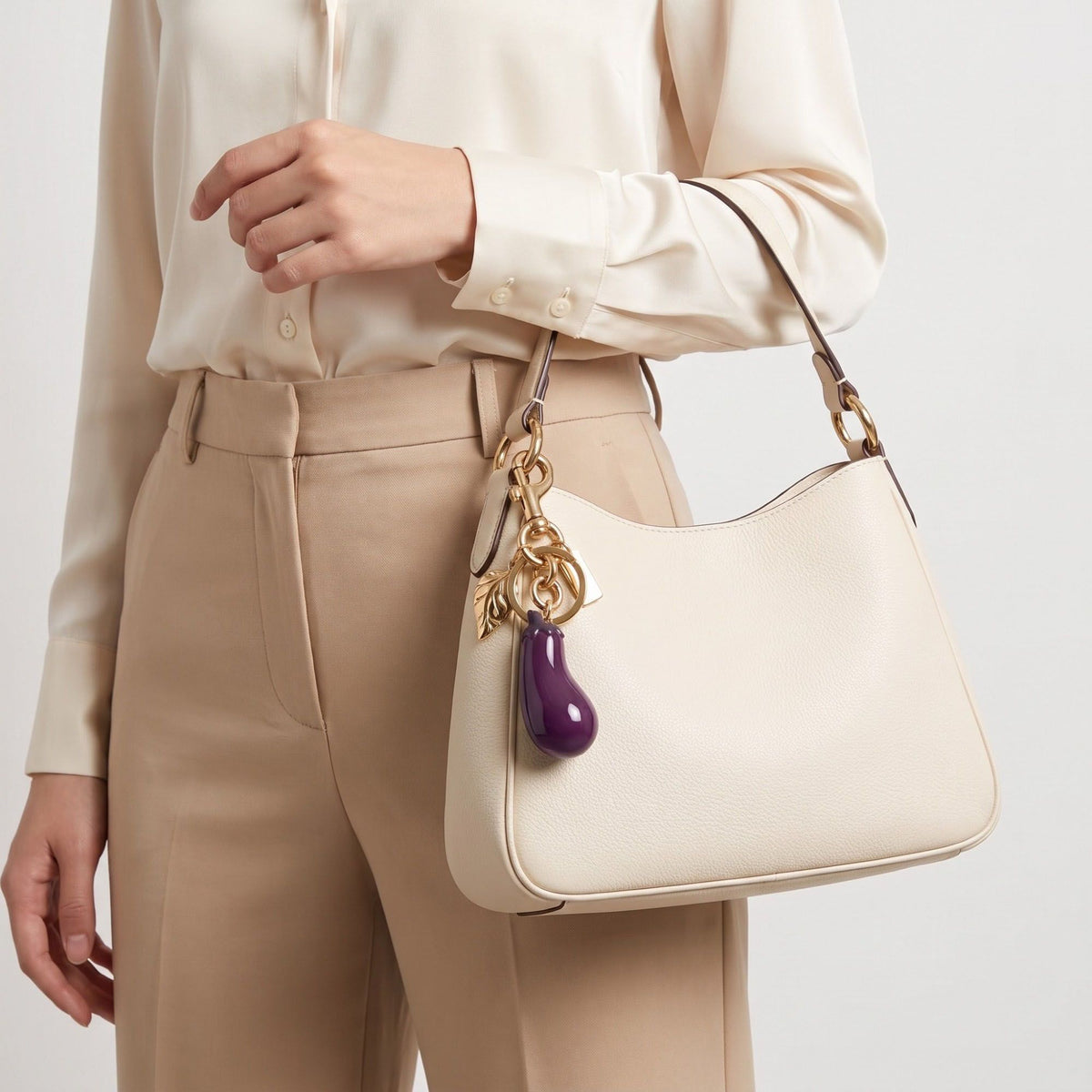 Eggplant Bag Charm Keychain with Lobster Clasp