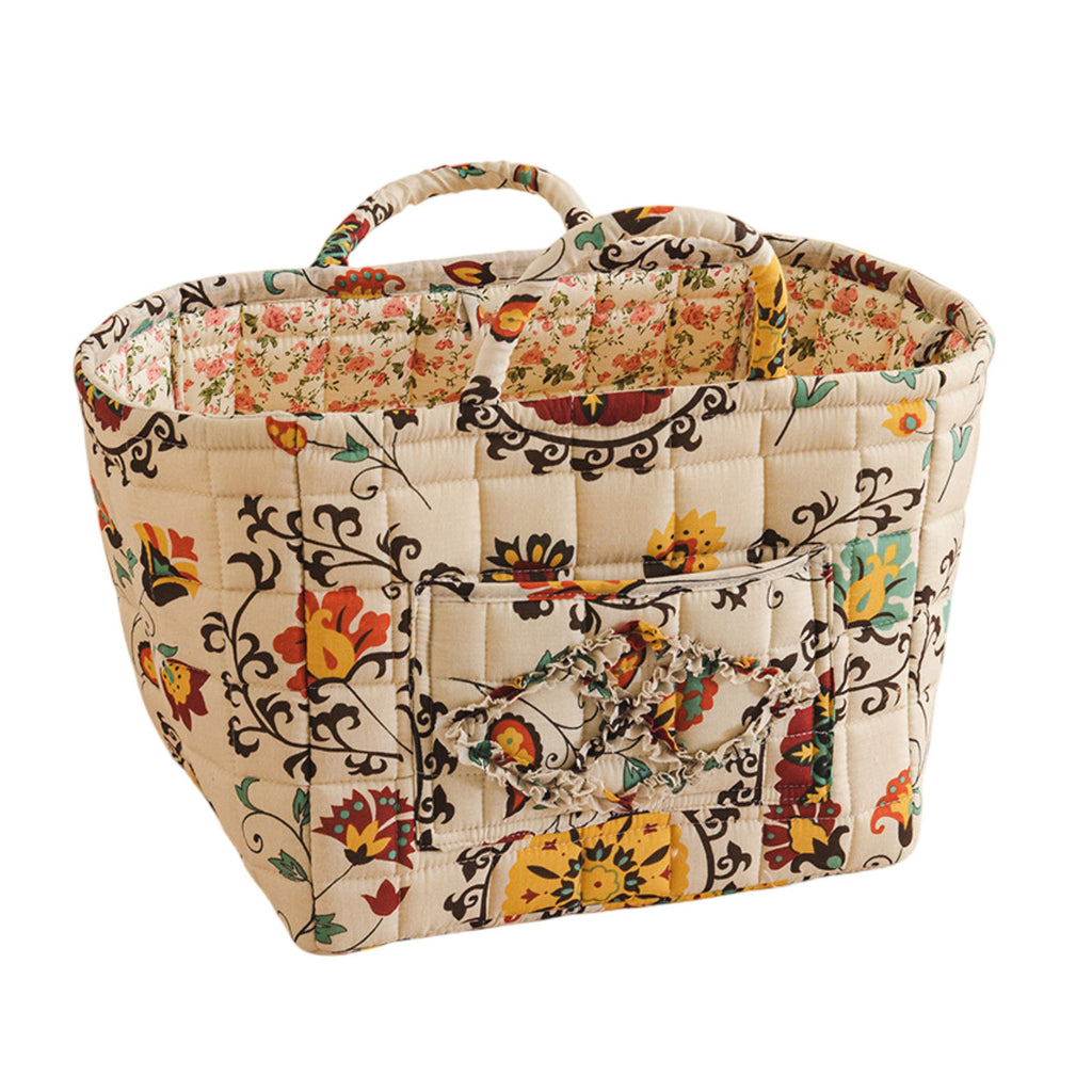 Fabric Storage Basket Quilted Cotton Organizer Bin with Floral Print Decorative Storage